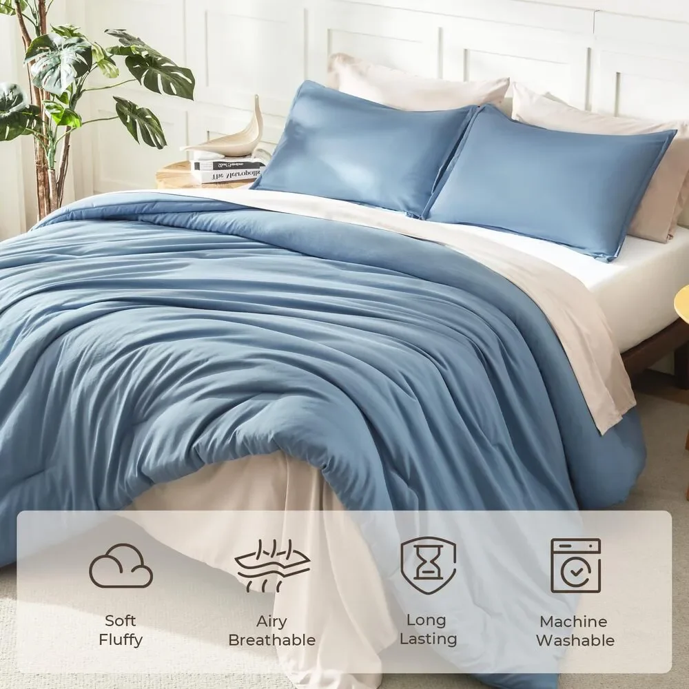 Oversized King Comforter Set, 3 Pc Grayish Blue Soft Fluffy Down Alternative